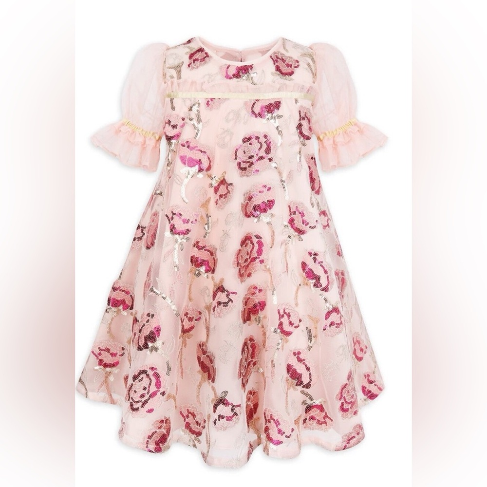 Disney Store Beauty & the Beast Princess Belle sequin rose dress